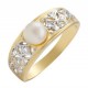 18K Gold Ring w Pearl & Diamond Size 6