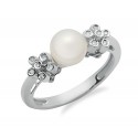 14K Solid Gold Ring with Diamond & Pearl