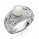 14K White Gold Ring with Pearl and Diamond Size 7