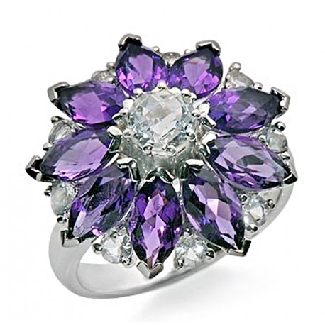 14K Gold Ring w Amethyst and Crystal 
