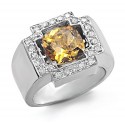 14K White Gold Ring w Citrine & Diamond