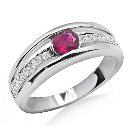 14K White Gold Ring w Ruby & Diamond Size 7