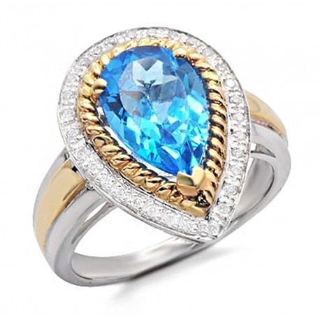 14K Gold Ring w Diamond & Topaz Size 7