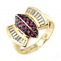 Unique 14K Yellow Gold Ladies Ring w Diamond & Ruby