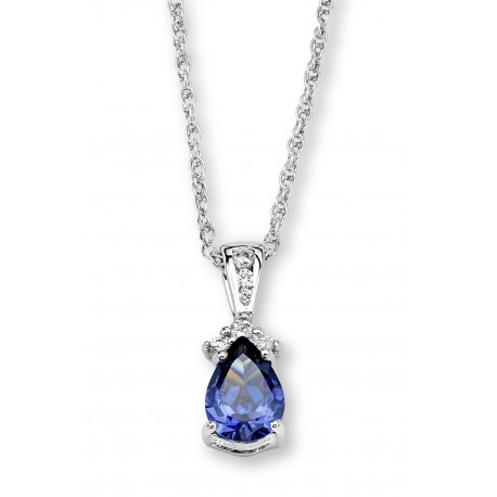 Silver Elegance Sterling Silver Teardrop Pendant with Tanzanite CZ