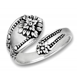 Sterling Silver Victorian Spoon Ring with Flower