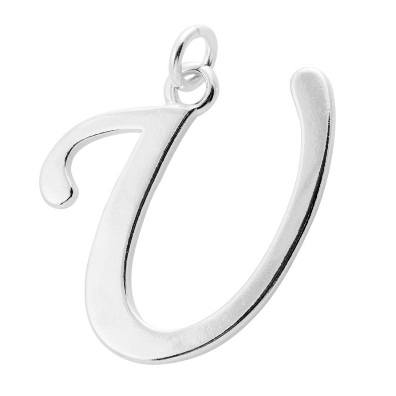 Sterling Silver Script Initial Pendant or Large Charm - U Letter ...