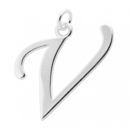 Sterling Silver Script Initial Pendant or Large Charm - V Letter