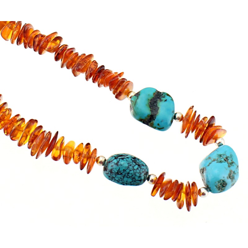 Southwestern Amber and Turquoise Necklace with Sterling Silver ...