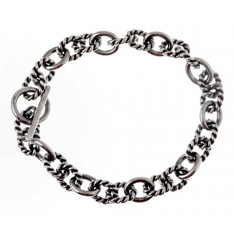 Sterling Silver Oxidized Toggle Bracelet 7.5 Inch Long