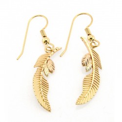 10K Black Hills Gold Dangle Feather Earrings