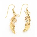 10K Black Hills Gold Dangle Feather Earrings