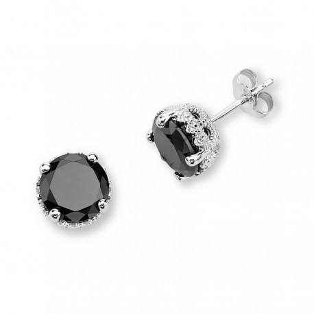 Silver Elegance Sterling Silver Black CZ Earrings