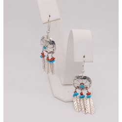 Southwestern Sterling Silver Dangle Earrings with Feathers