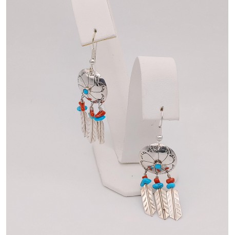 Sterling Silver Turquoise & Coral Earrings