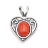 Sterling Silver Heart Pendant with Red Coral Small