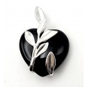 Heart Shaped Onyx Pendant with Sterling Silver Leaves