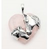 Sterling Silver Rose Quartz Heart Pendant with Horses