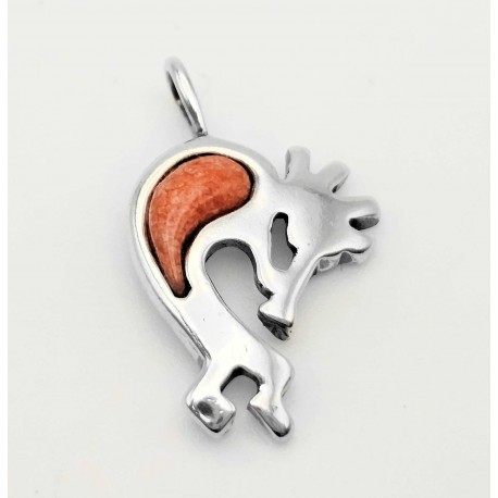 Small Sterling Silver Kokopelli Pendant with Coral