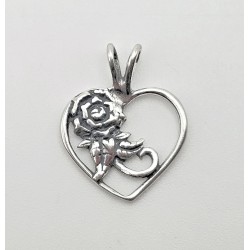 Small Sterling Silver Heart Pendant with Rose