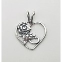 Small Sterling Silver Heart Pendant with Rose