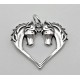 Two Horse Head Heart Charm or Pendant