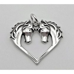 Two Horse Head Heart Charm or Pendant