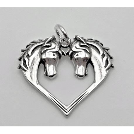 Two Horse Head Heart Charm or Pendant