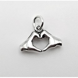 Sterling Silver 3D Heart Shape Hands Charm