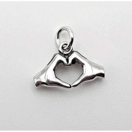Sterling Silver 3D Heart Shape Hands Charm