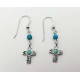 Southwester Sterling Silver Cross Earrings with Genuine Turquoise