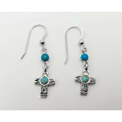 Southwester Sterling Silver Cross Earrings with Genuine Turquoise