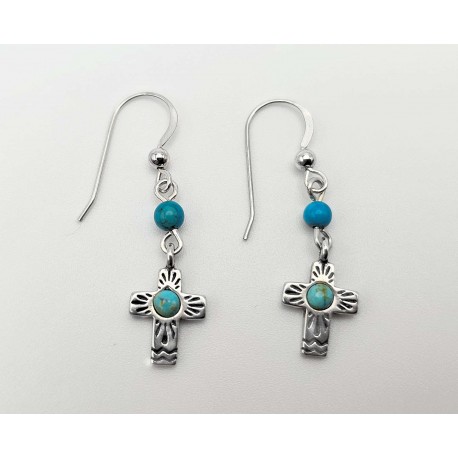 Southwester Sterling Silver Cross Earrings with Genuine Turquoise