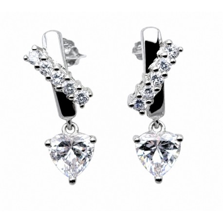 Sterling Silver Heart Earrings With Cubic Zirconia
