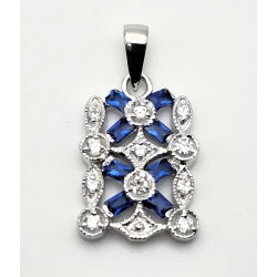 Sterling Silver Pendant With Cubic Zirconia & Blue Baguette