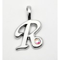 Sterling Silver Initial Pendant W Austrian Crystal- R