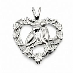 Sterling Silver Heart Pendant with Lovebirds