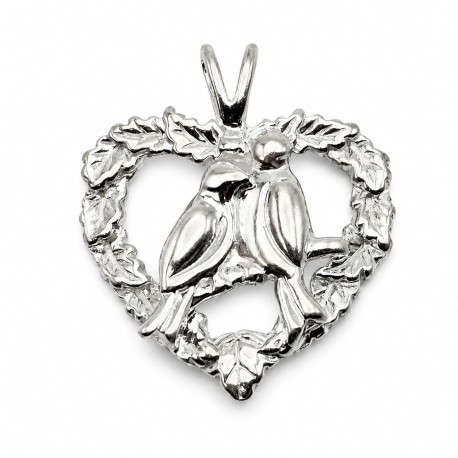Sterling Silver Heart Pendant with Lovebirds