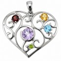 Large Heart-Shaped Sterling Silver Filigree Gemstone Pendant