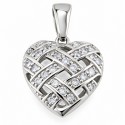 Sterling Silver Woven Heart Pendant with Clear CZ