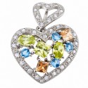 Sterling Silver Heart Pendant with Colored CZ