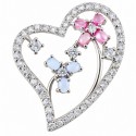 Sterling Silver Heart Pendant with Flowers and Colored CZ