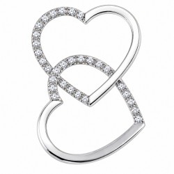 Sterling Silver Double Heart Pendant with CZ