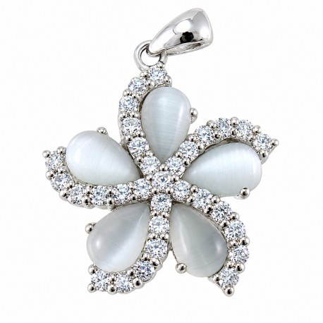 Sterling Silver Pendant with CZ and Cat Eye Stone