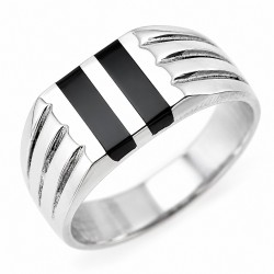 Sterling Silver Mens Ring with Black Stone Inlay