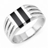 Sterling Silver Mens Ring with Black Stone Inlay