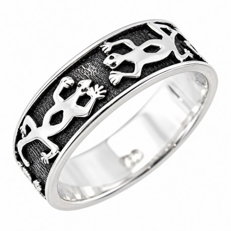 Sterling Silver Band Ring With Lizard Size 10