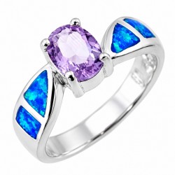 Sterling Silver Ring With Opal & Amethyst Size 8